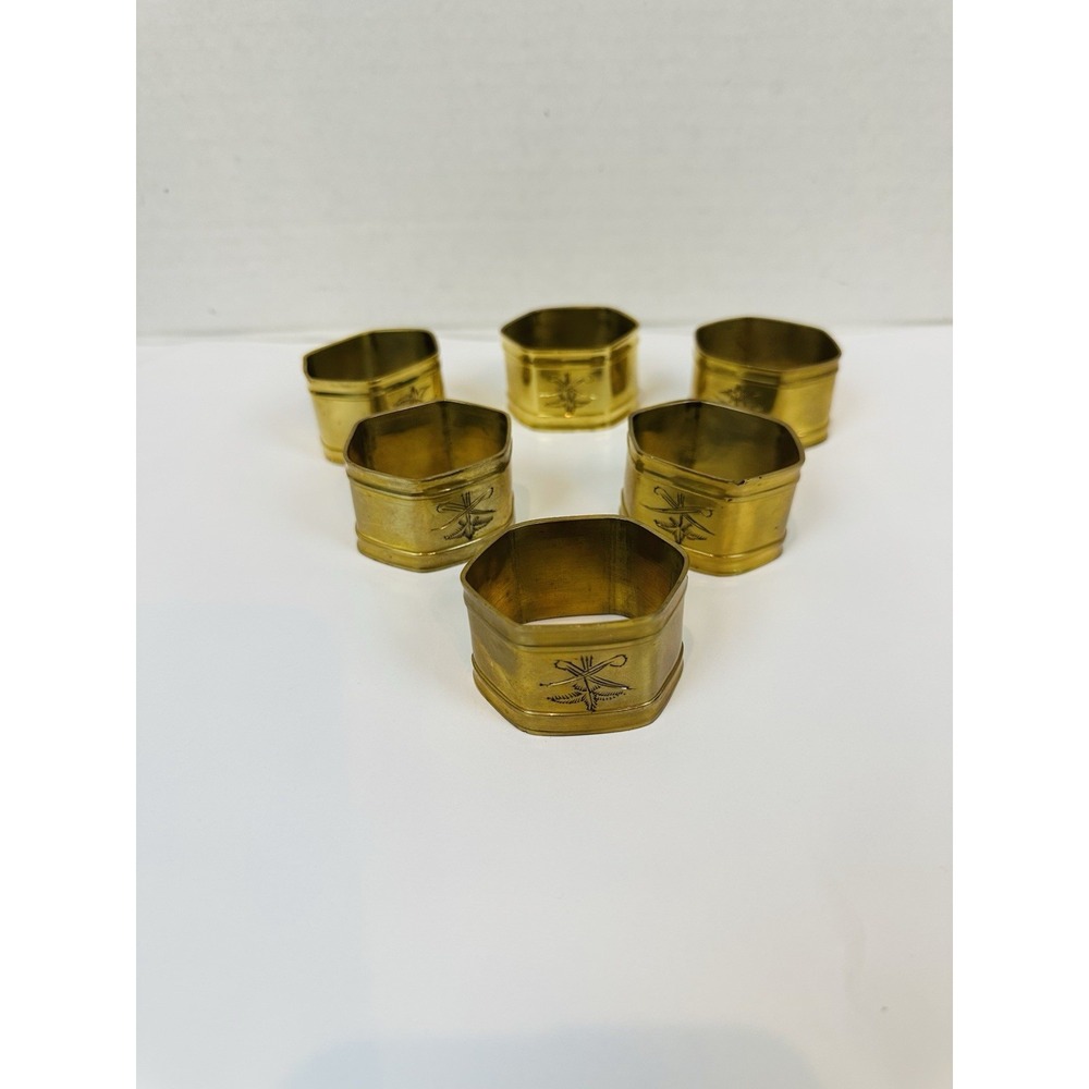 Vintage 70s Brass Napkin Rings Set of 6 Gold Tone Retro Farmhouse Table Decor
